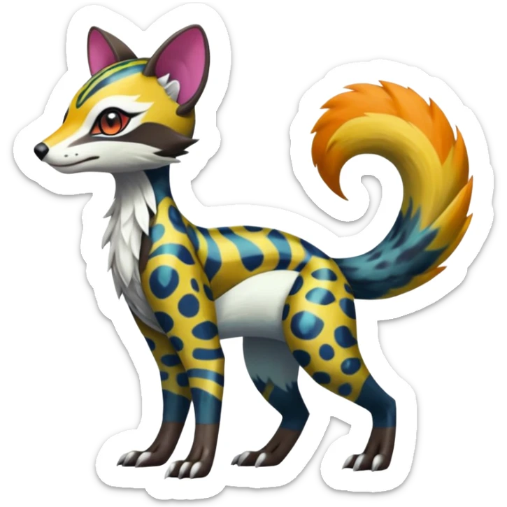 Colorful Meloetta-Sergal-Civet-Genet-Pokémon-Digimon-Fakémon-fusion-hybrid-creature sticker