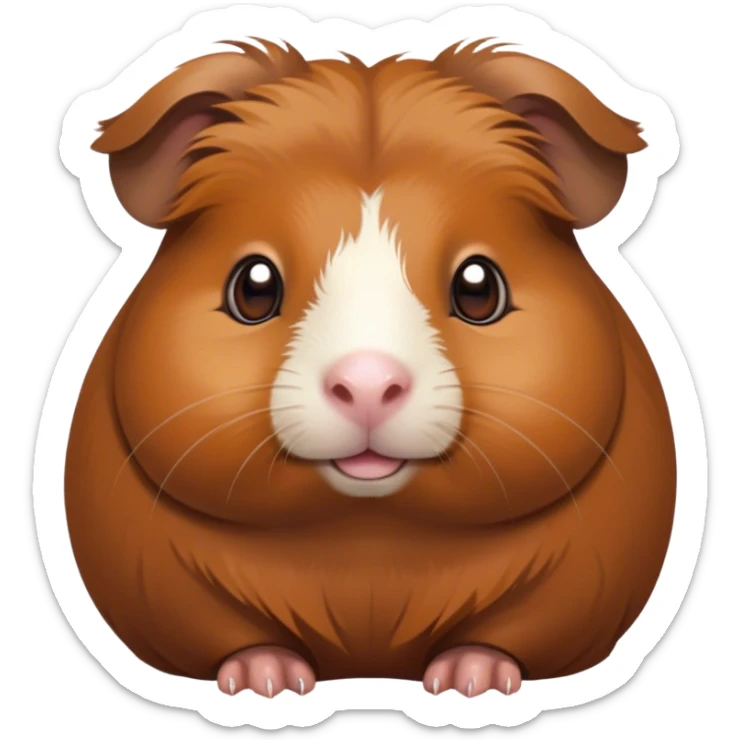 Cinematic Cute Brown Guinea Pig Portrait Emoji, Head tilted playfully and inquisitively, showcasing a velvety brown coat with a natural sheen, round, sparkling dark eyes filled with curiosity, Simplified yet irresistibly adorable features, highly detailed, glowing with a warm, friendly glow, high shine, affectionate and lively, stylized with a touch of whimsy, bright and endearing, soft glowing outline, capturing the essence of a mischievous yet loving guinea pig, so playful it feels like it could nuzzle out of the screen into your arms! sticker