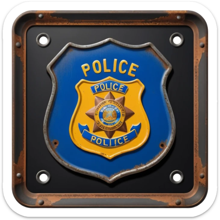 cinematic - aesthetic brilliant divine lighting, oil paint - vintage police plate rusty and broken sticker