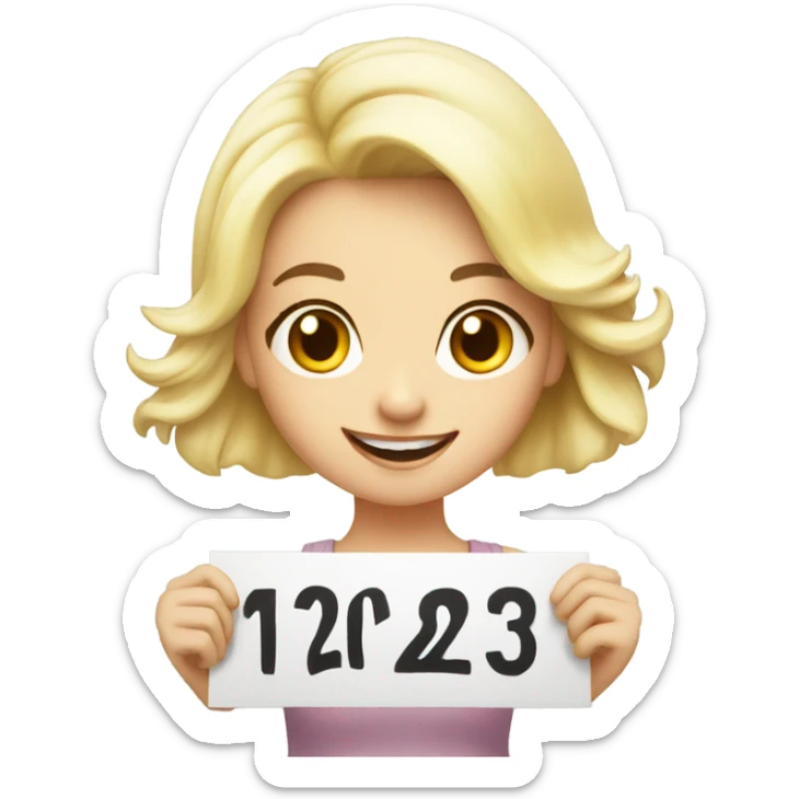 Cute light blonde girl holding up a Happy New Year sign  sticker