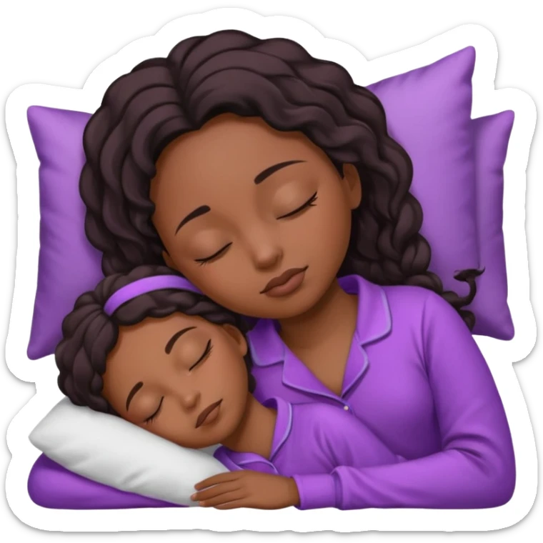 UNE FEMME DE COULEUR DE PEAU NOIRE HABILLE AVEC UN PYJAMA VIOLET ET ELLE DORT LES YEUX FERMES sticker