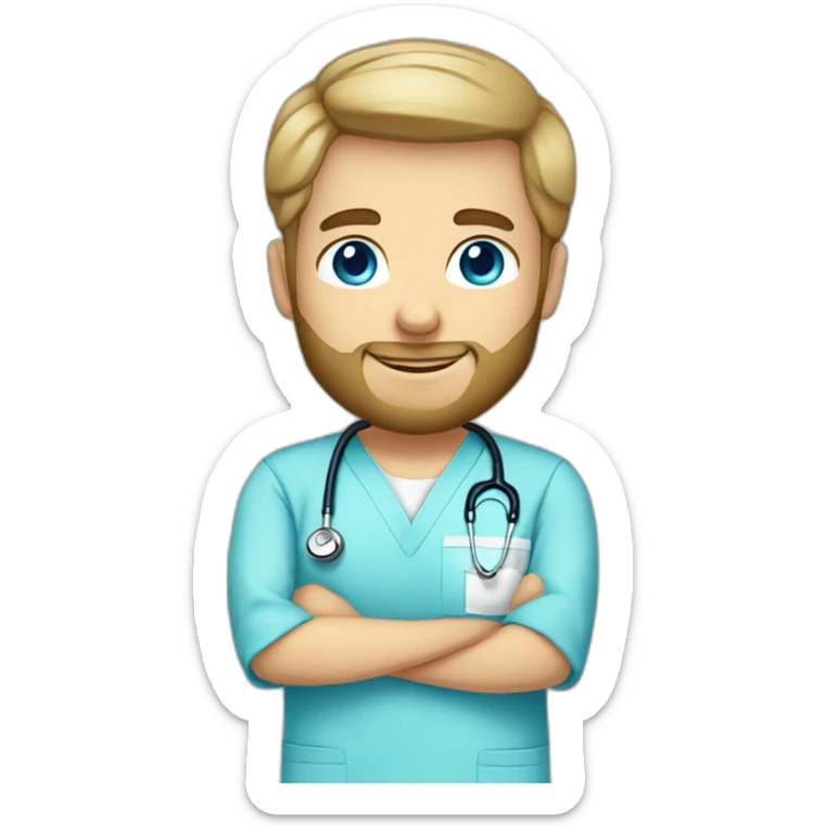 male dark blond with beard blue eyes doctor in baby blue scrubs sticker