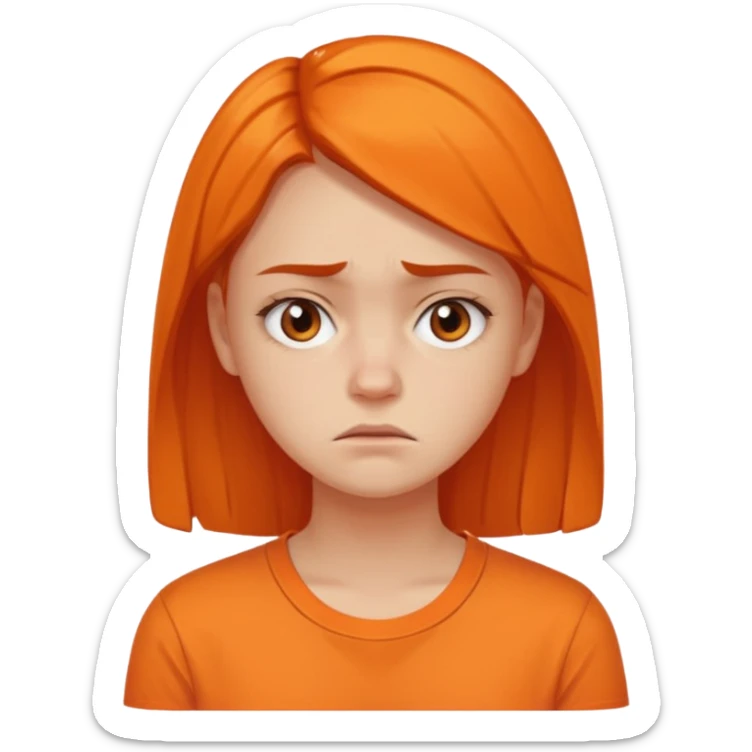 25 year old woman in orange shirt, she looks like she is in pain sticker