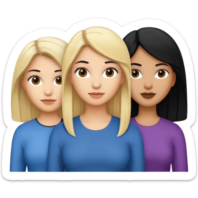 3 women emojis, Caucasian woman with blonde hair, Brown skin woman with black hair, Caucasian women with black hair sticker