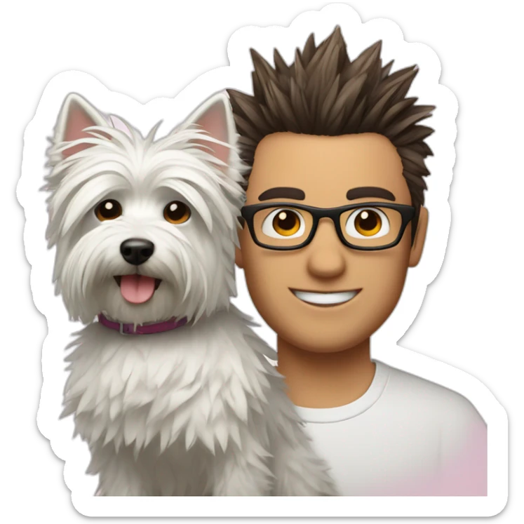 Man with glasses anda spiky hair with westie dog girl sticker