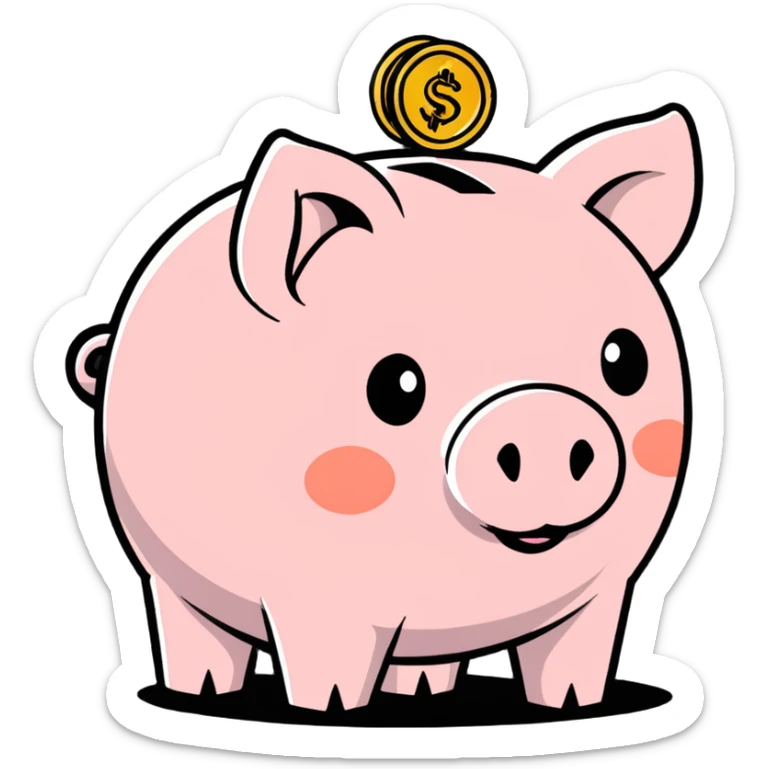 cute pink piggy bank with round snout and classic coin slot sticker