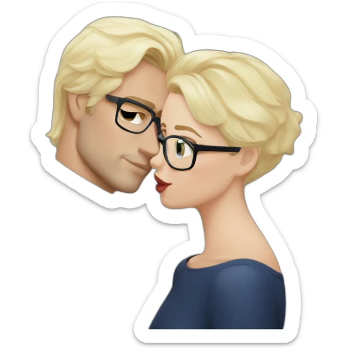 Henry Cavill kiss blond woman wearing glasses, with very short hair sticker