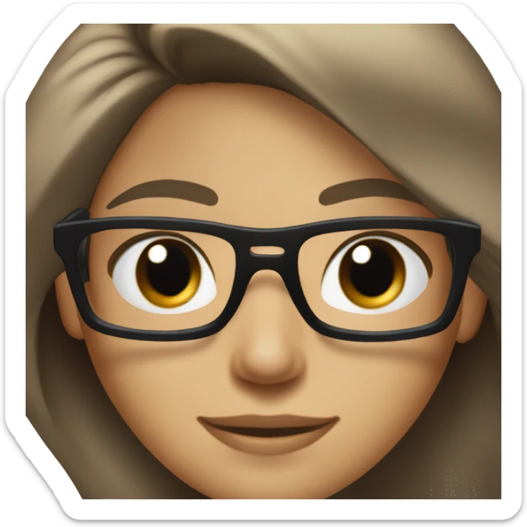 female, light brown skin, long black hair with some grey, wearing blue eyeglasses. Brown eyes. Wering a polo shirt. Smiling sticker