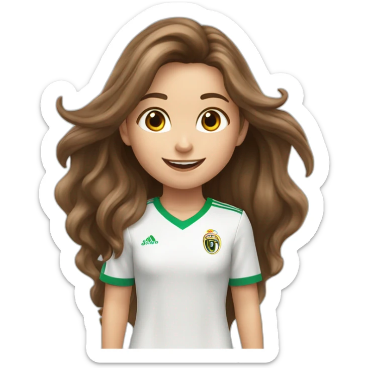 Caucasian girl with long Brown hair doing cr7 celebration as stores a gol sticker