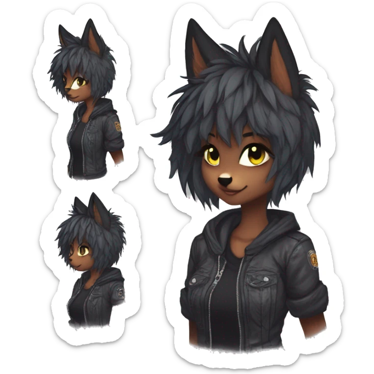 Edgy cute modern punk techwear anthro furry sona by Falvie, LiLaiRa, AngieWolf sticker