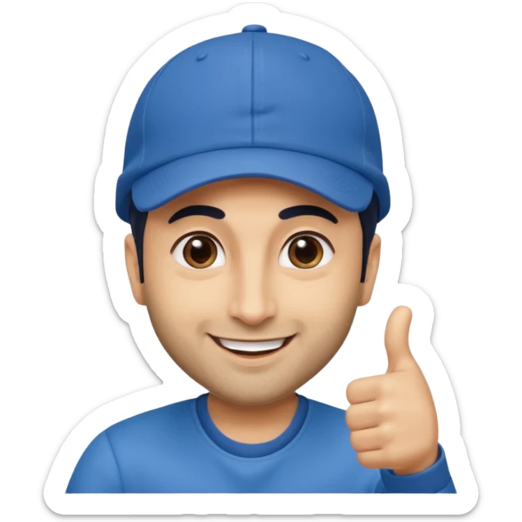generate a pretty bratz emoji of ranbir kapoor wearing a blue cap and doing a thums up sticker