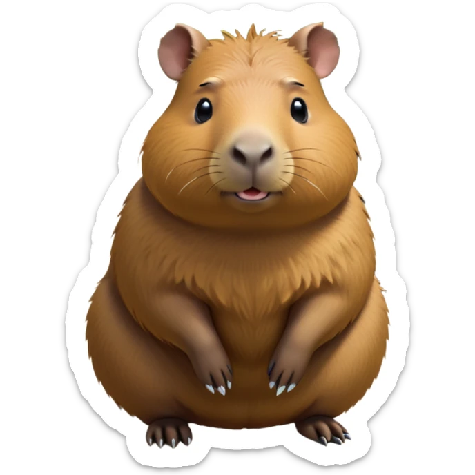 cinematic-capybara-realistic-full-body-on-all-fours-emoji,-plump-and-relaxed-body-soaking-in-the-warm-sun,-short-brown-fur-slightly-ruffled,-head-tilted-dramatically,-calm-expressive-eyes-exuding-serene-wisdom,-simplified-yet-realistic head tilted confidently staring at the camera in a comical way sticker