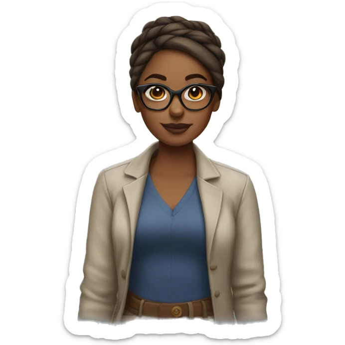 Brown skin girl with glasses hair in a bun in Philadelphia clothes sticker