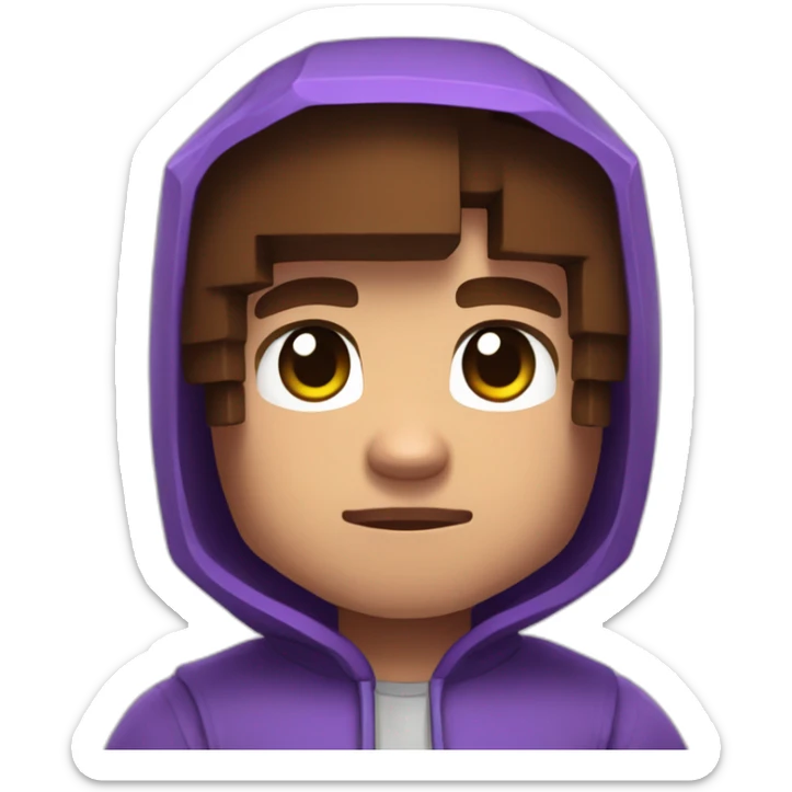 Minecraft skin with brown hair and a purple hoodie with a g on it sticker