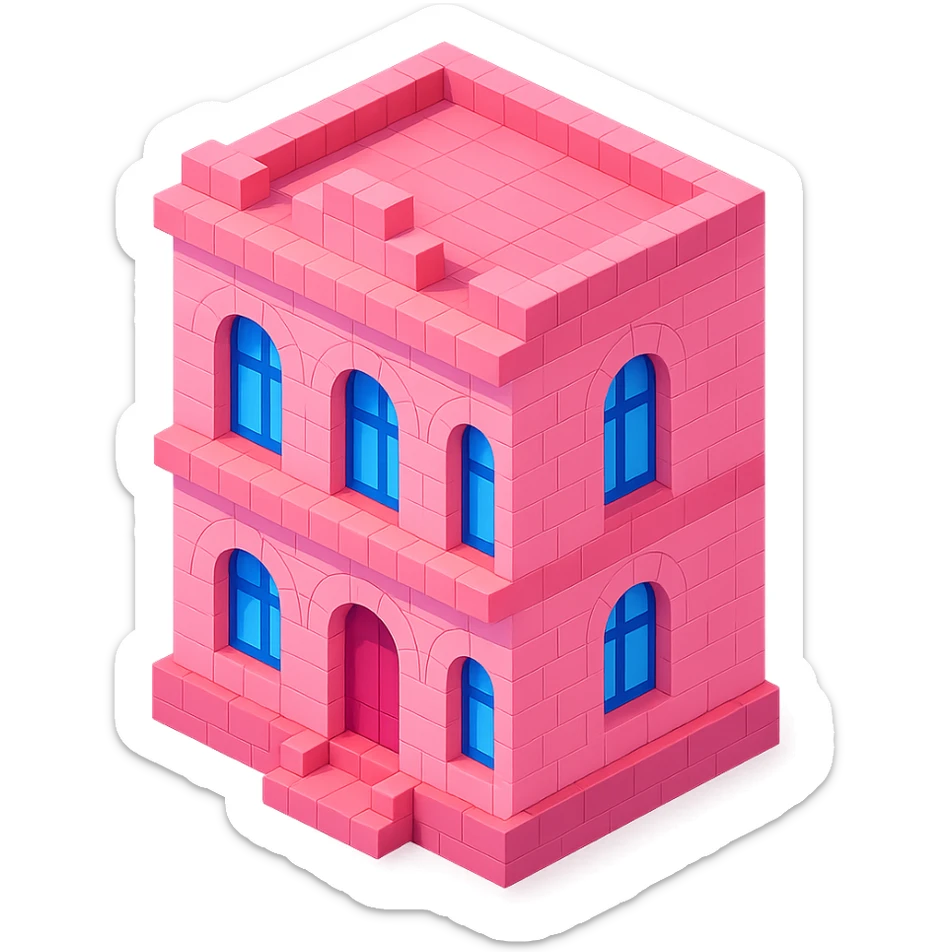 old Saint Petersburg building, pink pastel facade, arched windows, isometric view sticker