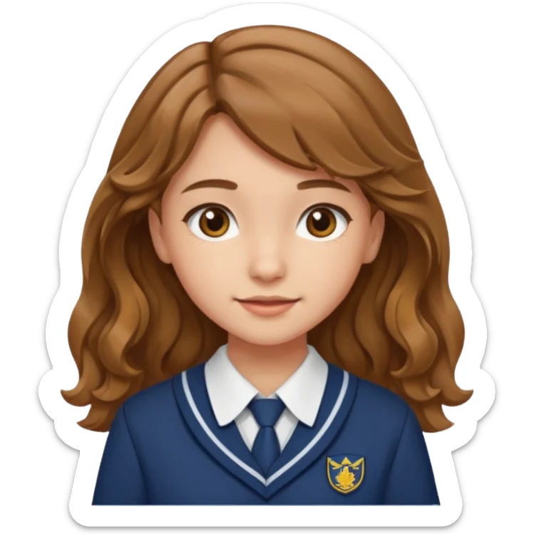 Quiero a una persona morena no tan morena , que sea una adolescente , que lleve uniforme escolar , con un pelo ondulado ,pero no regido , pero que tenga una sonrisa suave, pero que este con un fondo blanco. sticker