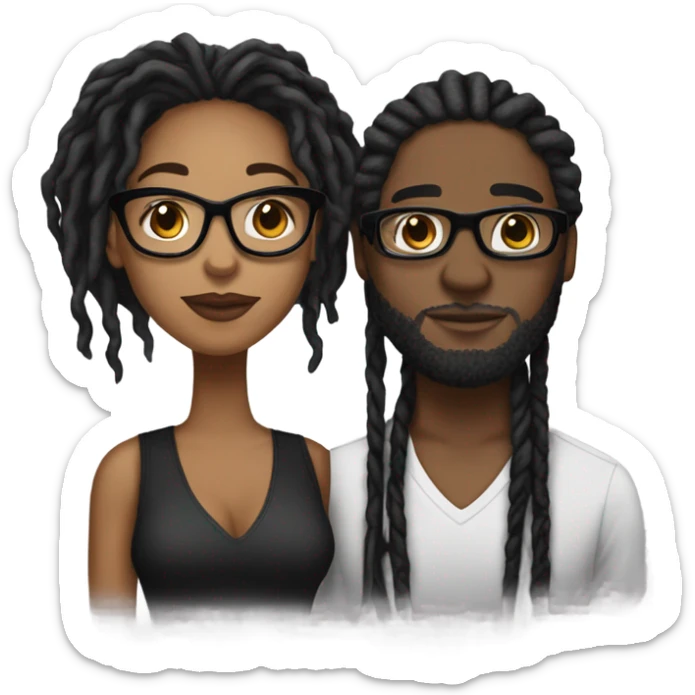black couple with locs, male lightskin with long black locs, female brown skin with glasses and BLACK locs tied up kissing full body sticker