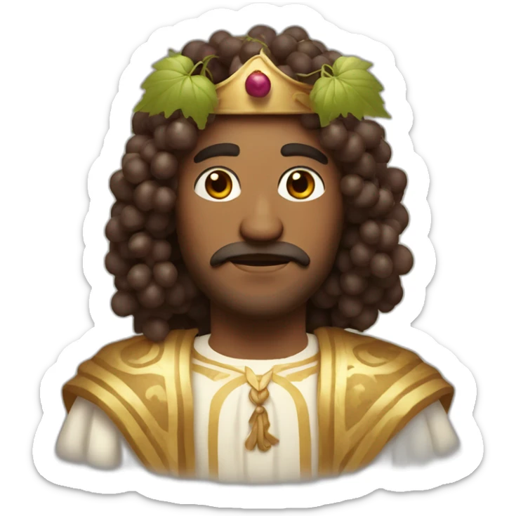 man with greek robe and long curly hair and a crown of grapes and no mustache sticker