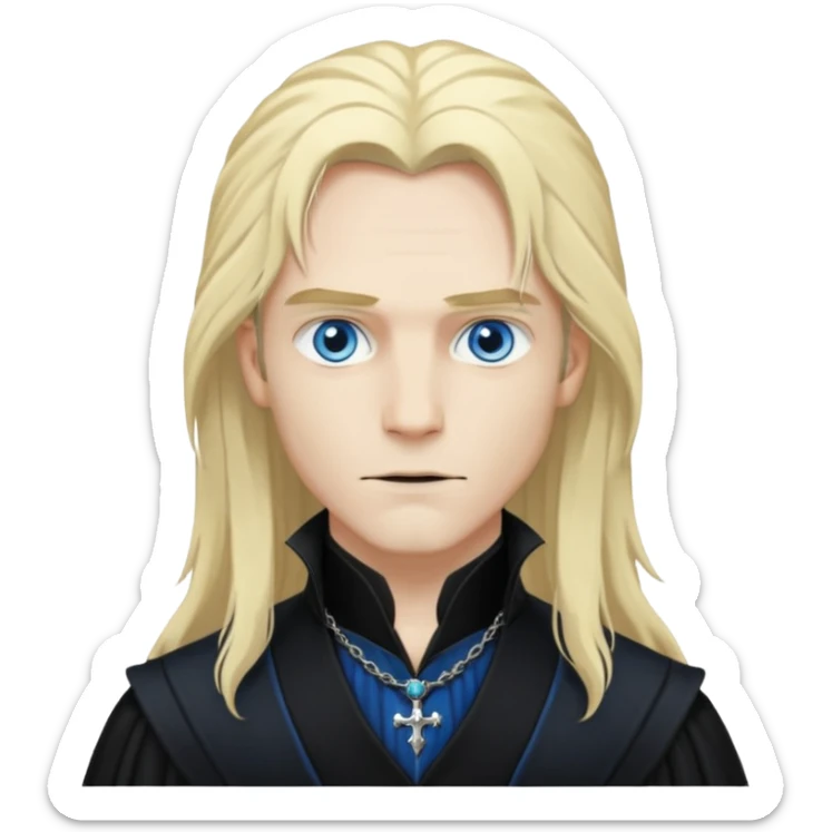 Lestat de Lioncourt with white skin, blue eyes , long blonde hair, black outfit sticker