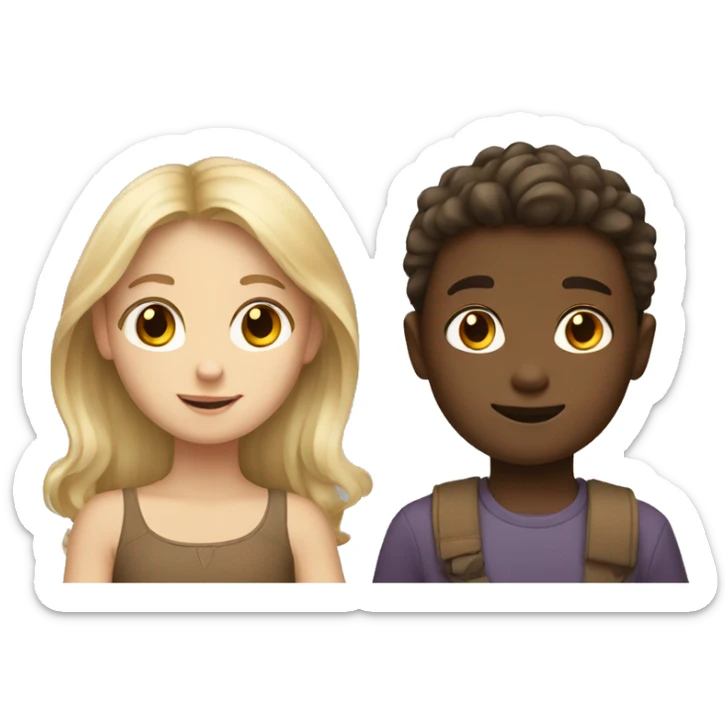  blonde boy and girl with brown hair have a brown skin kid sticker