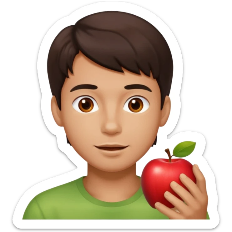 I want you to create an emoji of a spanish sergeant,  He should be a young guy with dark brown hair, brown eyes, his skin color like he’s tan and he’s eating an apple  sticker