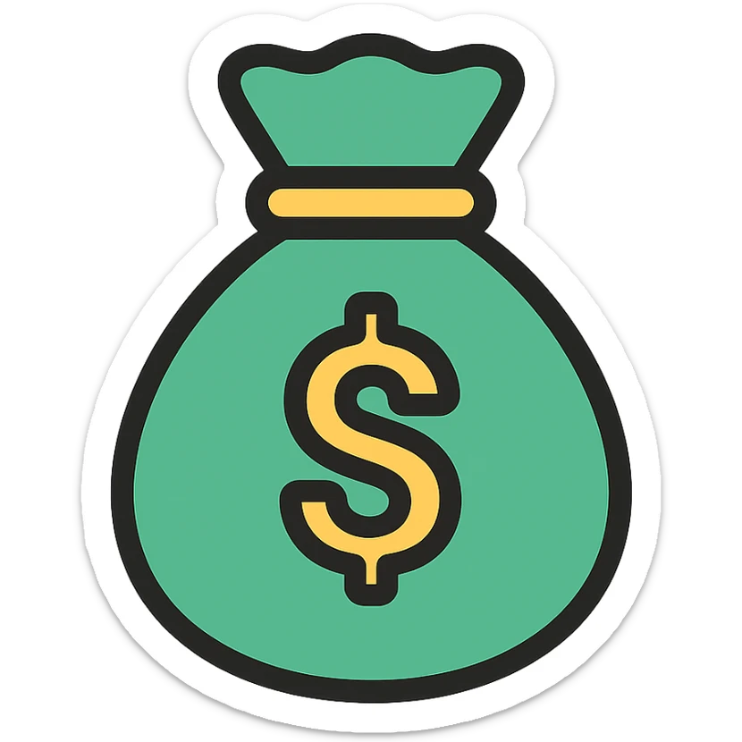 money bag icon, color outline style with green and gold accents sticker