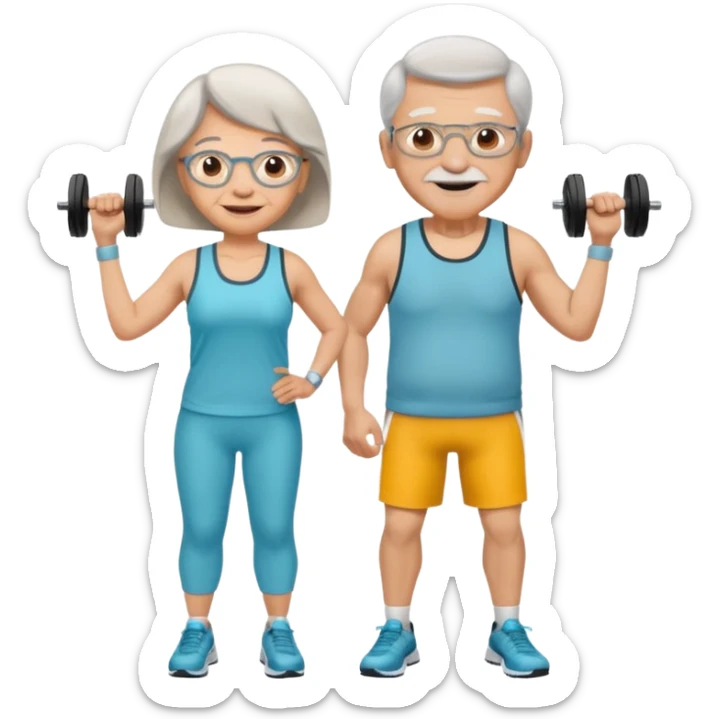 light skin grandma and grandpa work out and They have neutral colours of sport clothes sticker