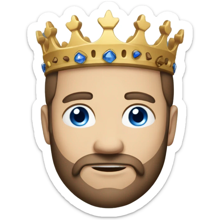 A king with a crown, white skin, blue eyes, brown hair and low beard with no mustache sticker