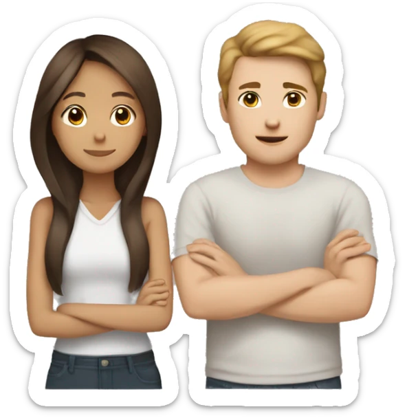 Brown haird asian girl with brown hair white guy sticker