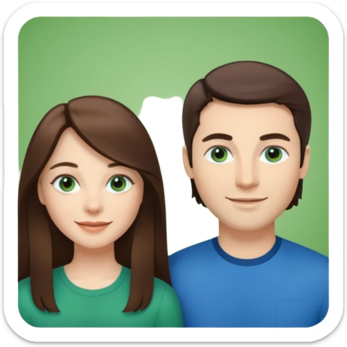 “A Polaroid-style photo of a couple with a heart of a white woman with long brunette hair and blue eyes, and a white man with short brunette hair and green eyes.” sticker