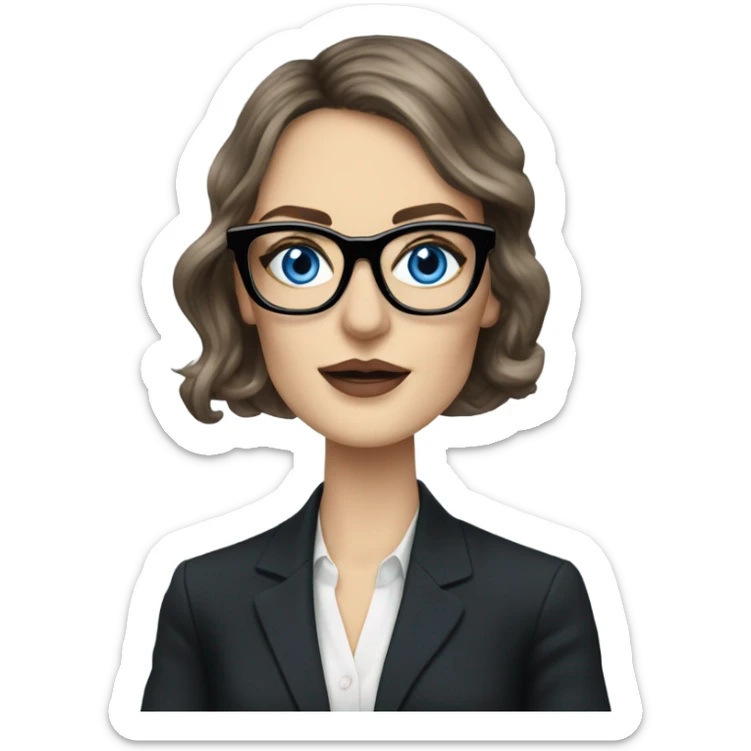 Photo of elegant Keira Knightly wearing black glasses and blue eyes on cellphone  sticker