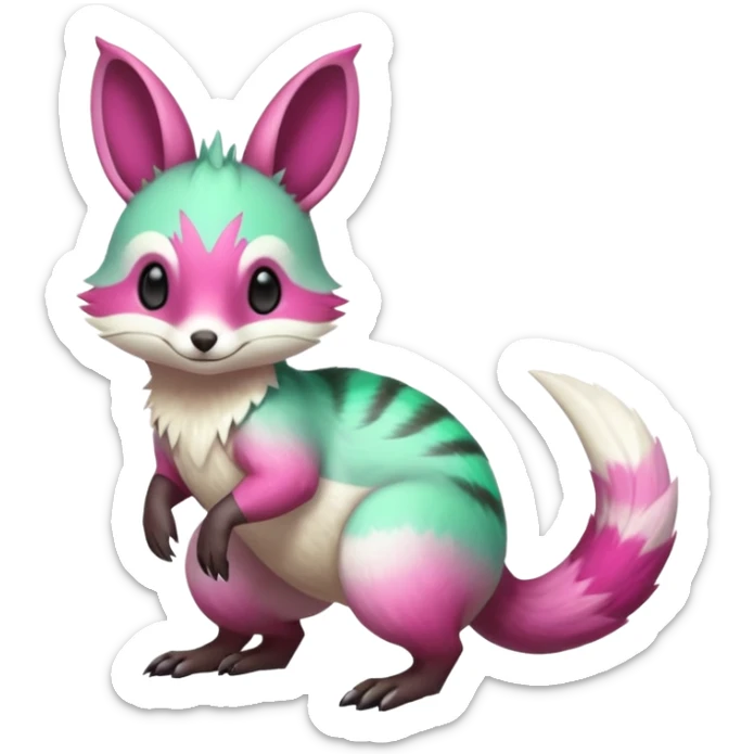 Green-Magenta-gradients Minccino-Emolga-Numbat-Sergal-fusion-hybrid-animal-creature, full body sticker