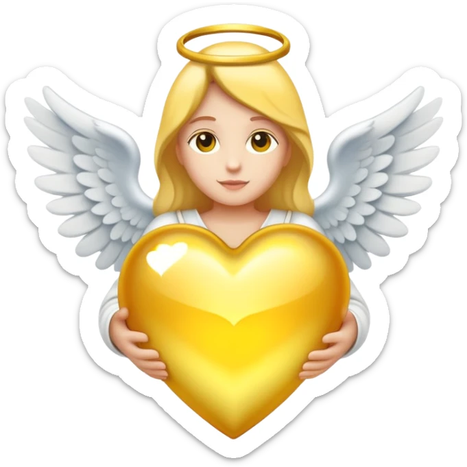 Un corazón blanco mezclado con amarillo con alas de ángel y aureola sticker