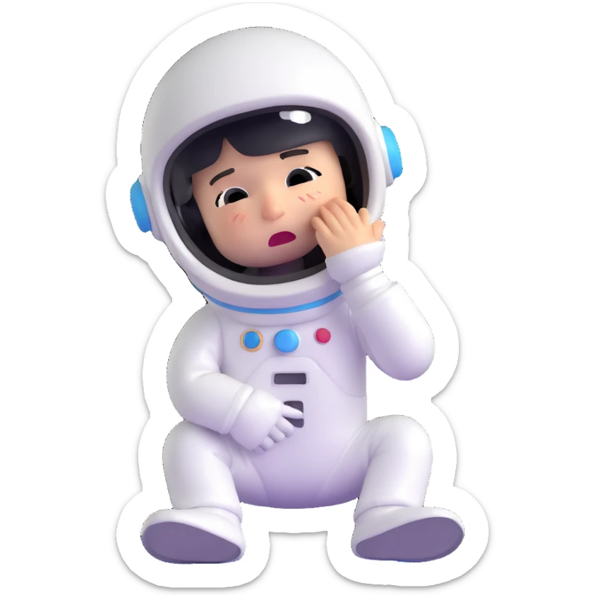 little astronaut in white suit and helmet, crying with lots of tears sticker