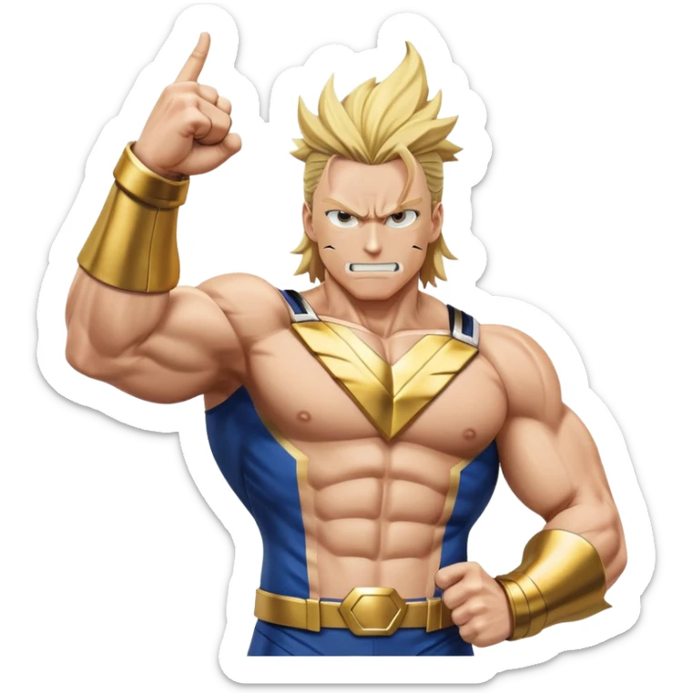 all might from my hero academia with his costum stand up with a raised fist sticker