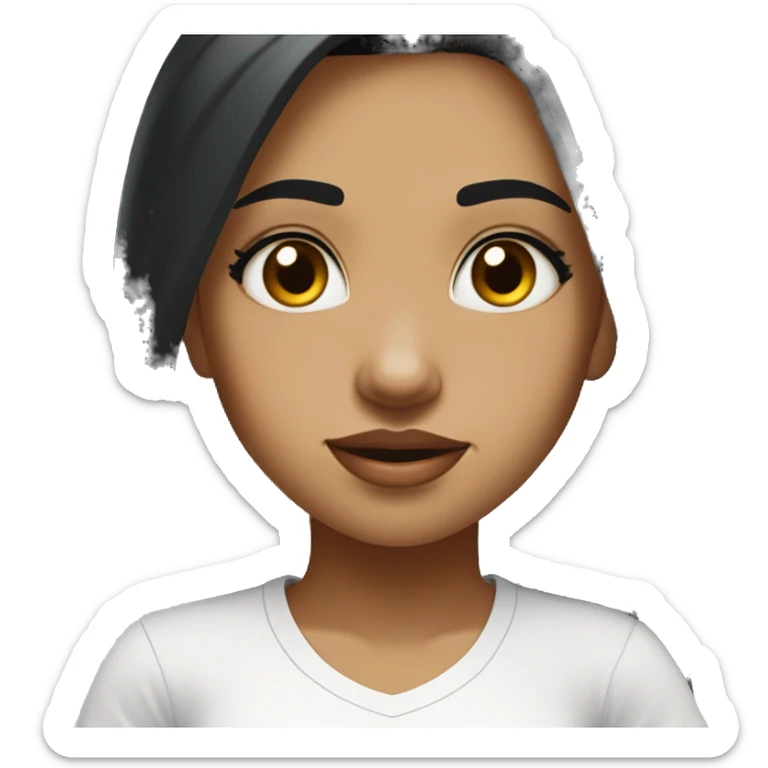 Mistimed girl with black hair and gold tilak  on her forehead with black flowing hair and wearing a white t-shirt with the words Crysis in American typeface.  sticker