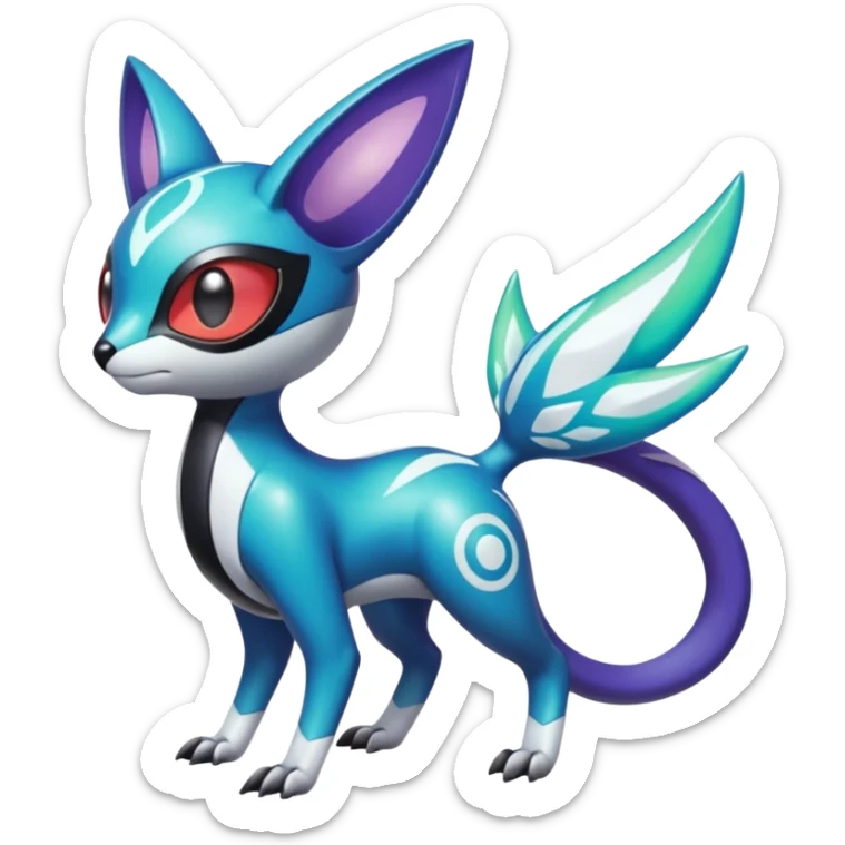 Shiny Colorful glowing glossy smooth soft silky Futuristic Cyber-Vernid-Trico-Meloetta-Latias-Koraidon-Peppercat-Protogen-Pokémon-Digimon-Fakémon-fusion-hybrid-creature sticker