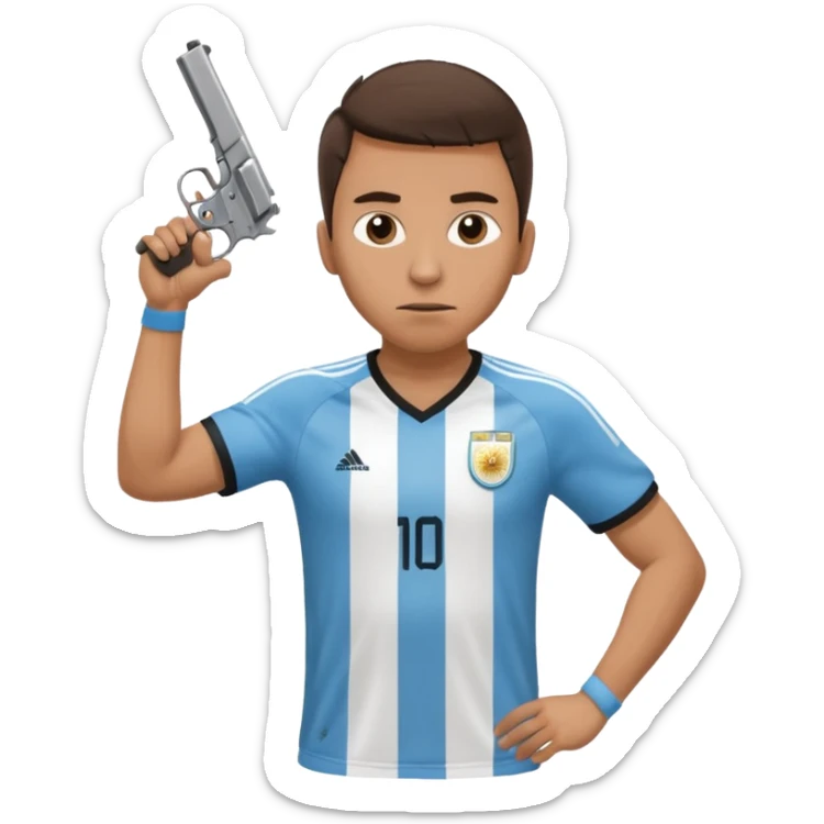 haz un turro con una biszera para atras y con un arma remera argentina pero arma de fuego que tenga un revolver solo sticker