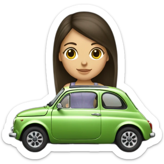 Girl-brunette-and-car-fiat-500-green sticker