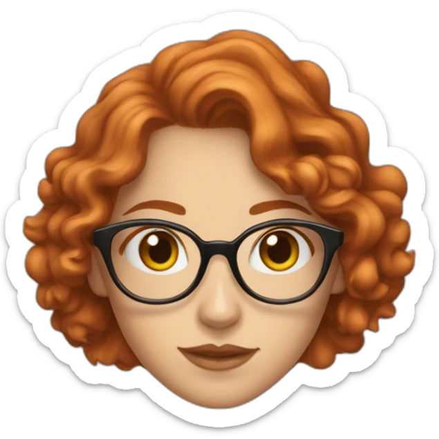 Woman; caucasian; roung transparent glasses; redhead; curly hair sticker