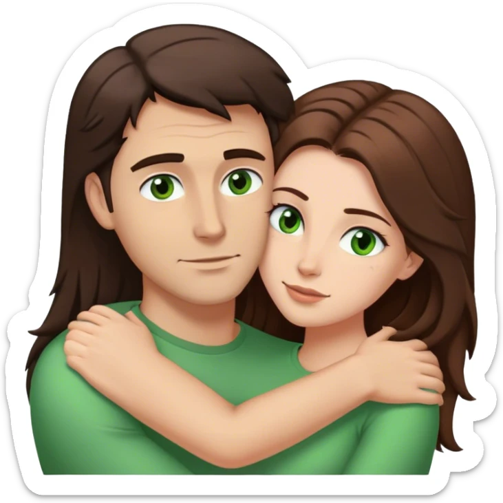 White man brown eyes and short dark BROWN hair hugging white woman with long brown hair and green eyes sticker