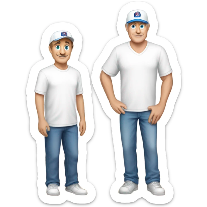 us veteran, dad, older than most dads with teenage son, Love's God, security team volunteer at church, caucasian, clean cut, blue eyes, brown hair, 6'3" tall, 255lbs, young looking 59-year-old, white ball cap sticker