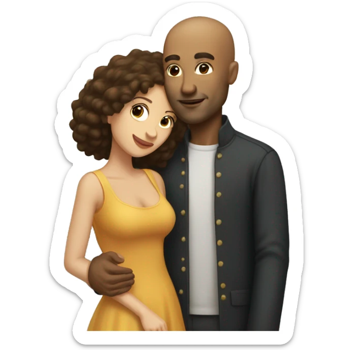 Brown bald man with chinhair kissing brunette woman with long hair sticker