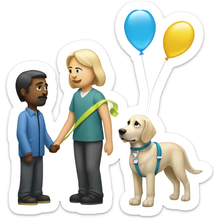 Blind person with guide dog but the guide dog is a balloon animal  sticker