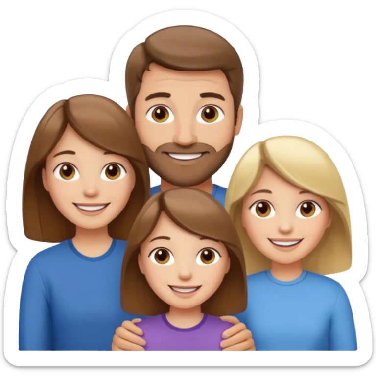 happy white family with one brown hair dad, one brown hair mom, one blonde girl, and one brown hair girl sticker