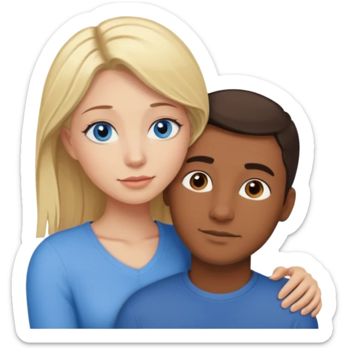 blonde hair blue eyes woman embracing a taller man who has brown skin and dark hair more like the first one sticker