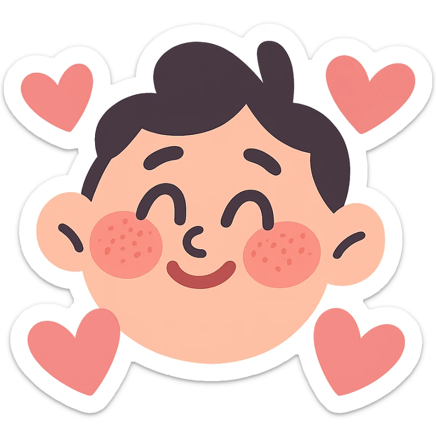 blushing face with hearts around it sticker