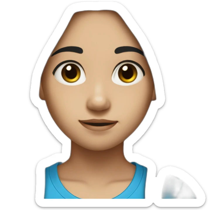 11 years old girl with long black hair and light skin with blue t shirt sticker