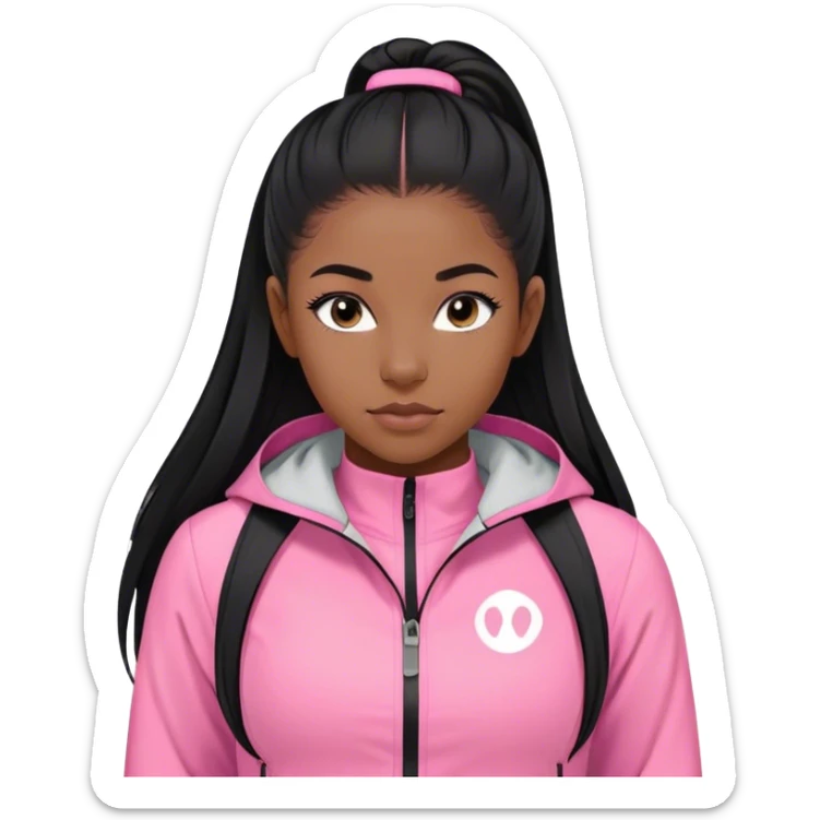 black girl with black straigh Long hair and baby hairs with pink lululemon jacket on  sticker