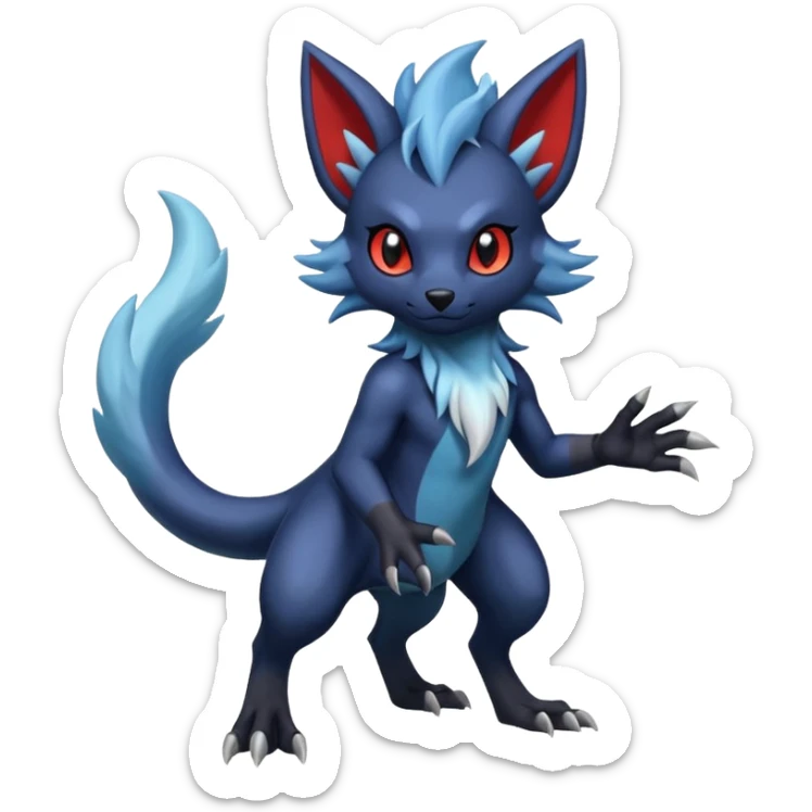 Exotic colorful cool handsome elemental shiny realistic Zorua-Absol-Salandit-fusion (full body) sticker